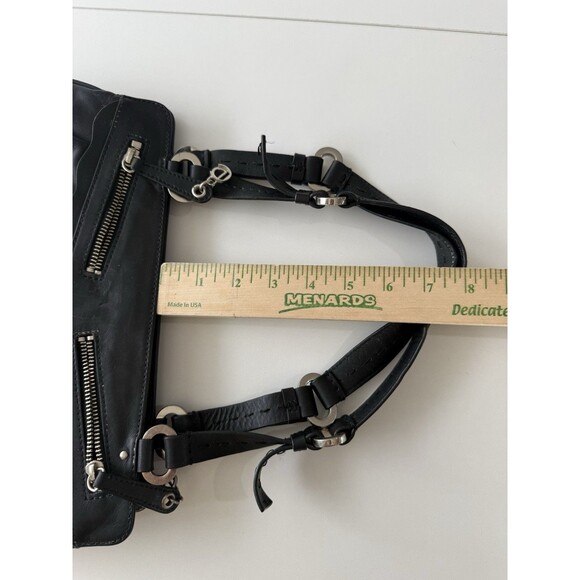 Charles David Black Leather Shoulder Bag scalloped multi zipper pouch y2k 90s - Picture 5 of 16